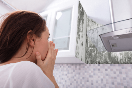 Woman Looking At Mold toxicity On Wall