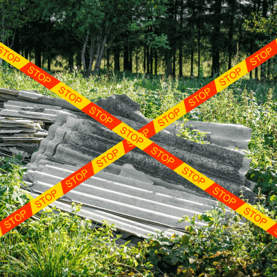 prevent asbestos exposure- Asbestos landfill . Roof covering material with asbestos fibers