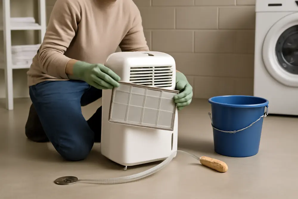 Man dehumidifying a room